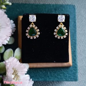 EMERALD & CZ DROP EARRINGS - Image 4