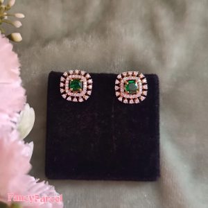 SPARKLING GREEN STONE STUD EARRINGS - Image 2