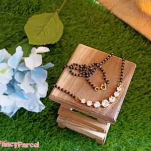 SEVEN SOLITAIRE BLACK BEADS CHAIN MANGALSUTRA - Image 1