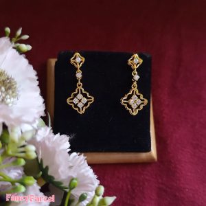Elegant CZ Flower Drop Earrings - Image 1