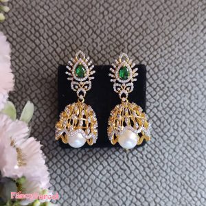 TRADITIONAL GREEN STONE JHUMKA - Image 3