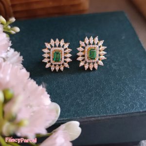 EMERALD CZ SQUARE STUD EARRINGS - Image 1