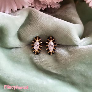 STUNNING MARQUISE STUD BLACK BEAD EARRINGS - Image 1