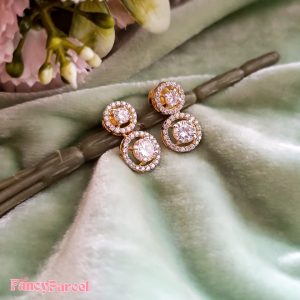 DOUBLE HALO STONE DROP EARRINGS - Image 1