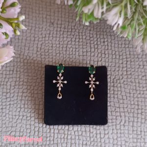 ELEGANT EMERALD AND CZ DROP EARRINGS - Image 1