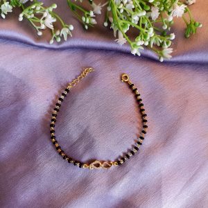 LEAF BLACK BEADS MANGALSUTRA BRACELET - Image 3