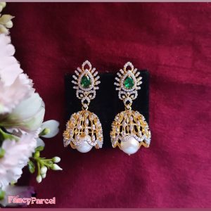 TRADITIONAL GREEN STONE JHUMKA - Image 1