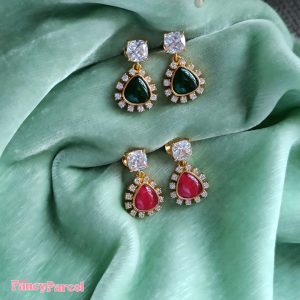 EMERALD & CZ DROP EARRINGS - Image 1