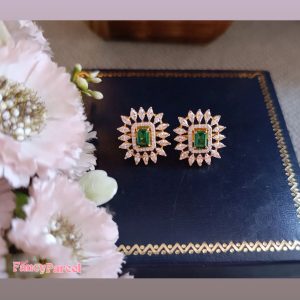 EMERALD CZ SQUARE STUD EARRINGS - Image 4