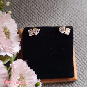 HEART AND EMERALD CUT STUD EARRINGS - Image 4