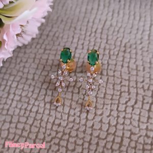 ELEGANT EMERALD AND CZ DROP EARRINGS - Image 4