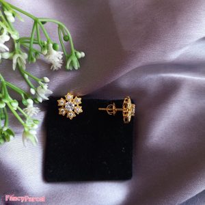 FLOWER SILVER STUD | CUBIC ZIRCONIA DIAMOND - Image 1