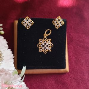 CZ FLORAL PENDANT END EARRINGS SET - ELEGANT MINIMALIST DESIGN - Image 1