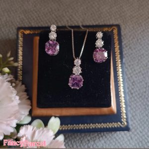 PURPLE GEMSTONE PENDENT AND EARRINGS SET (Tsa - 004 & SST - 412) - Image 1