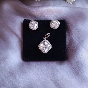 CUSHION HALO PENDANT AND EARRINGS SET - Image 1