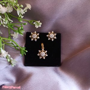 FLOWER ZIRCON PENDANT & EARRINGS SET - Image 1