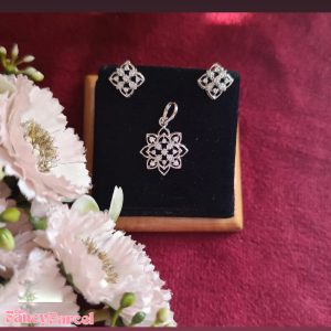 CZ FLORAL PENDANT END EARRINGS SET - ELEGANT MINIMALIST DESIGN - Image 2