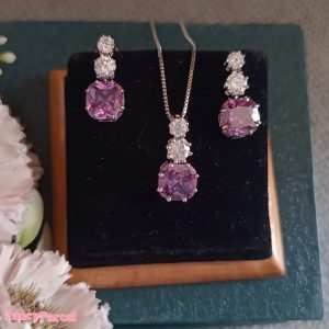 PURPLE GEMSTONE PENDENT AND EARRINGS SET (Tsa - 004 & SST - 412) - Image 2