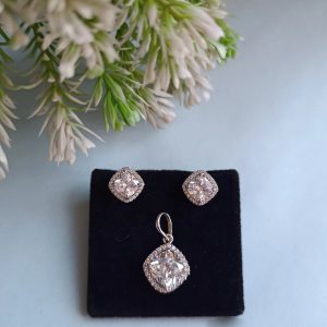 CUSHION HALO PENDANT AND EARRINGS SET - Image 2
