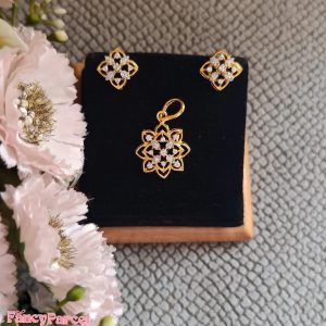 CZ FLORAL PENDANT END EARRINGS SET - ELEGANT MINIMALIST DESIGN - Image 3